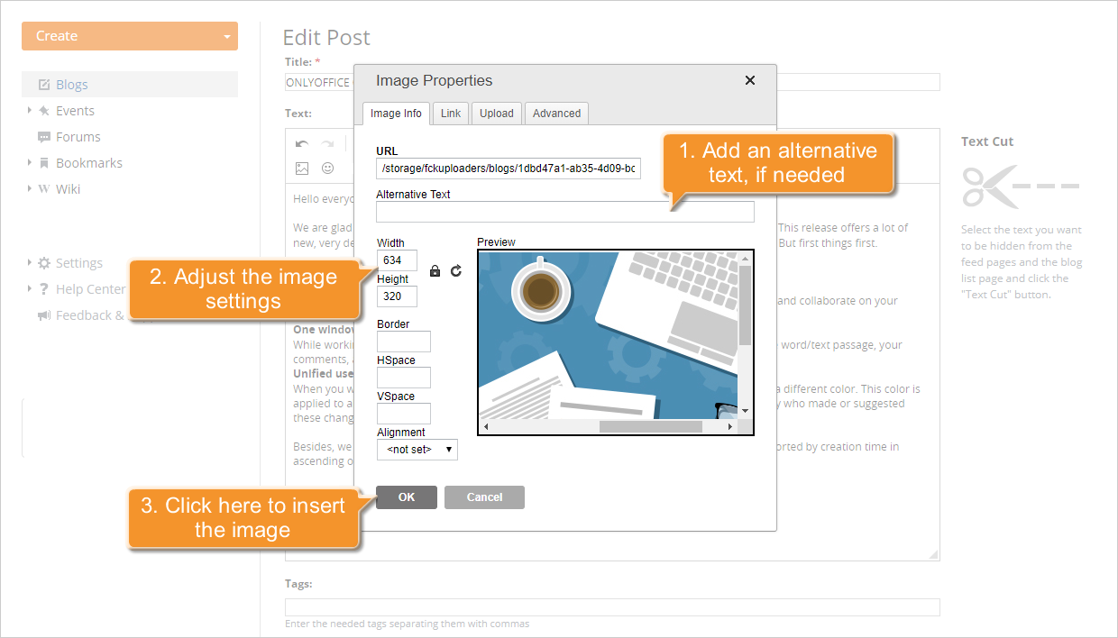 How to insert an image into your posted message? Step 3