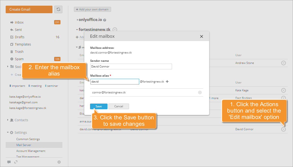 How to set up the portal Mail Server? Step 3