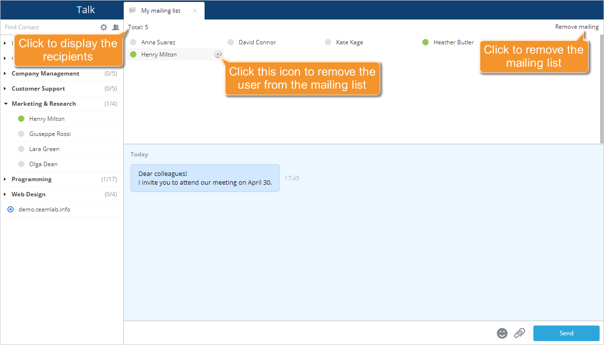 How to create a mailing list in Talk? Step 3