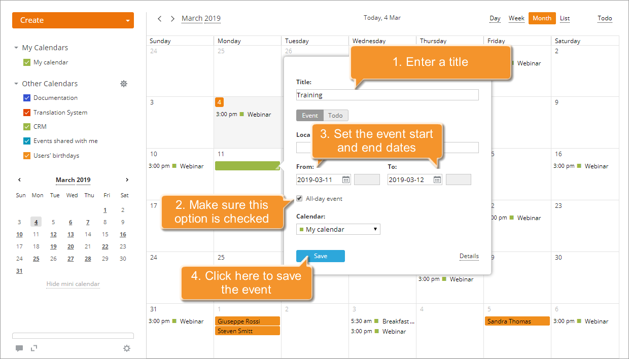 How to create an all-day event? Step 3