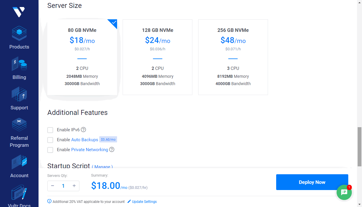Create your instance in Vultr