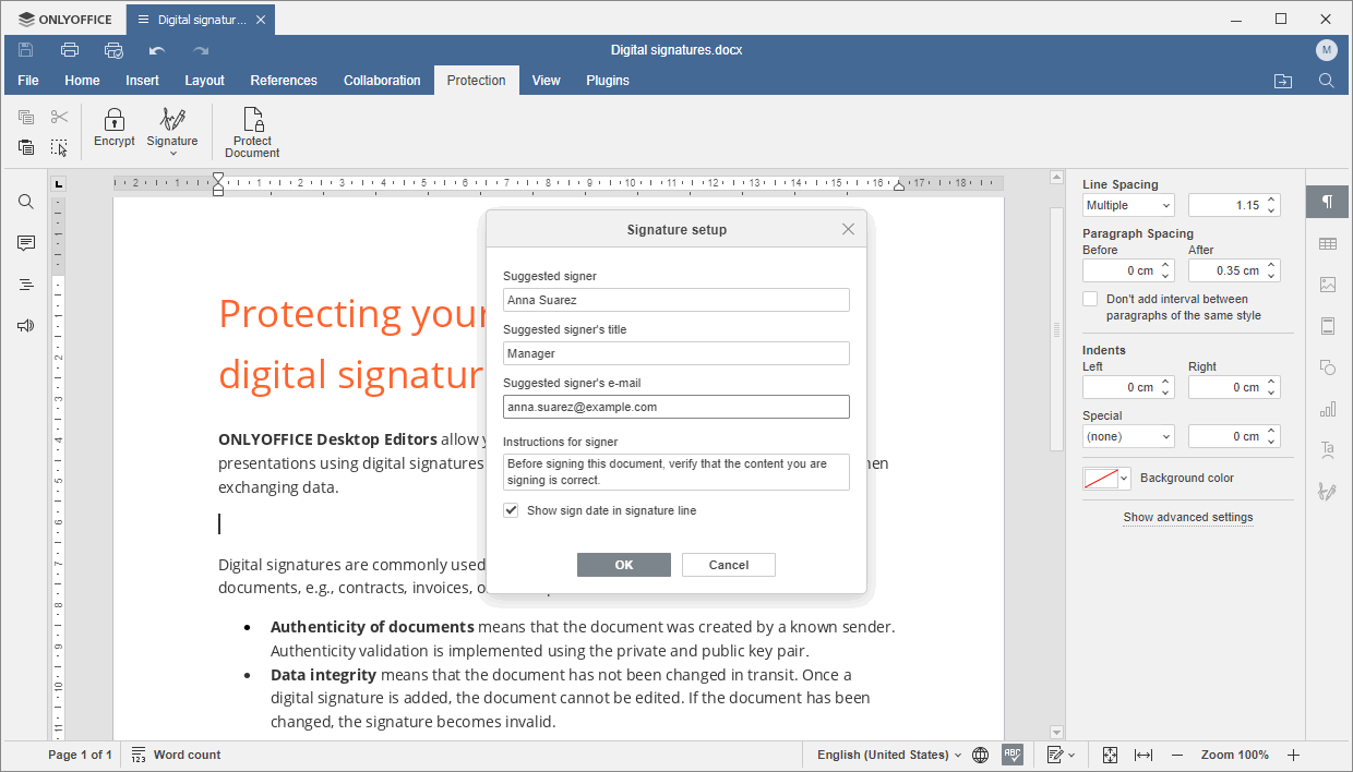 Signature Setup window
