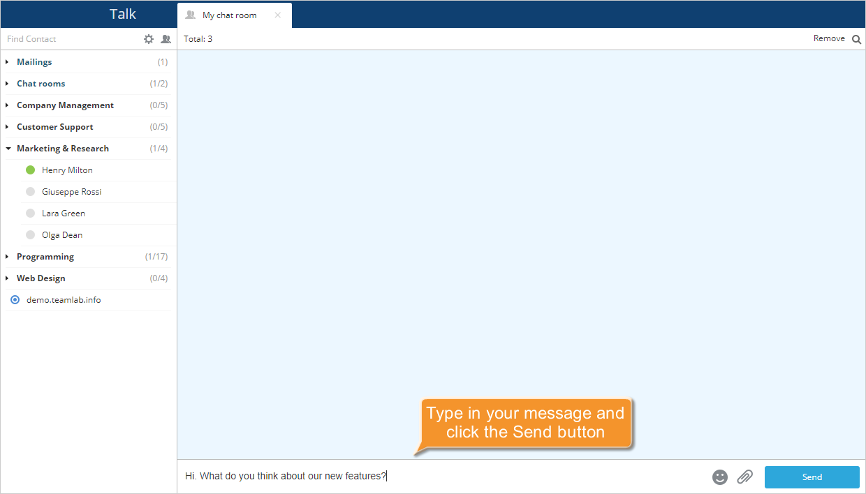 How to create a chat room using Talk? Step 3