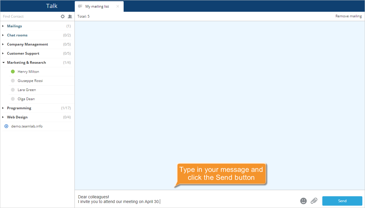 How to create a mailing list in Talk? Step 3