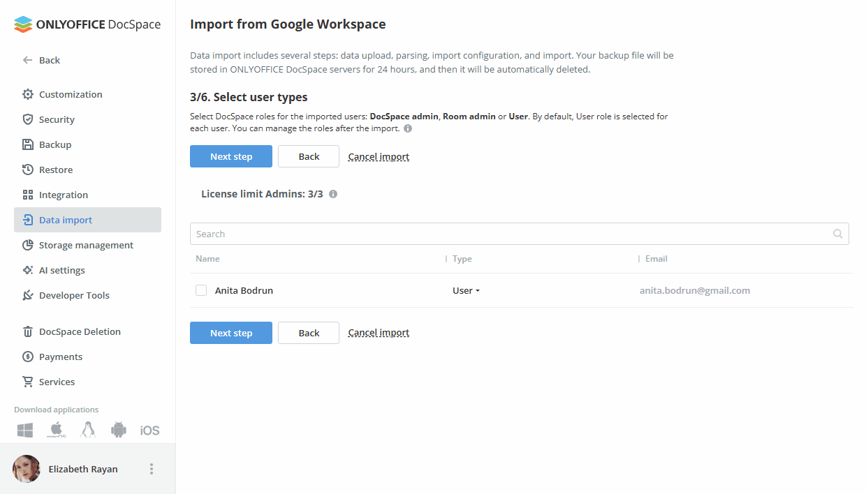 Migrating Google Workspace data to ONLYOFFICE DocSpace