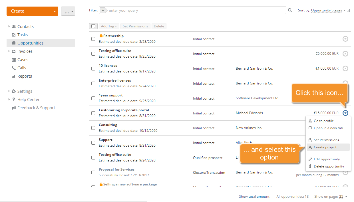 How to link an opportunity with a project? Step 3