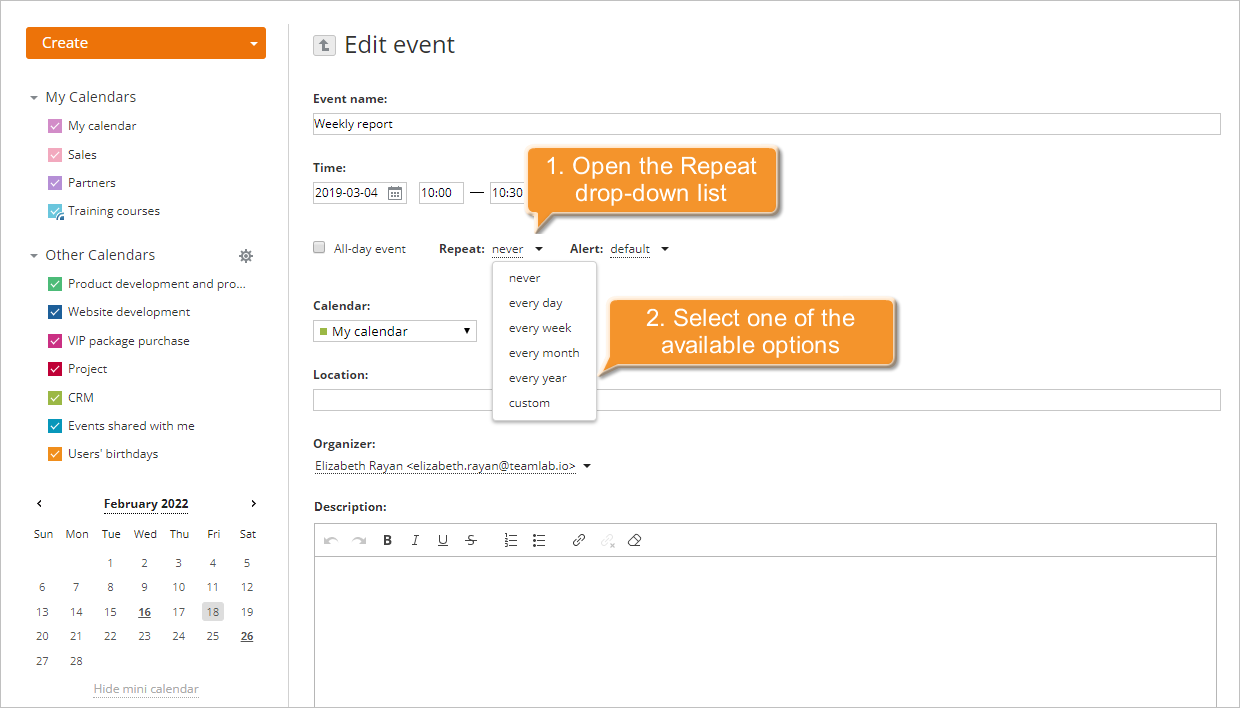 How to add a recurring event? Step 3