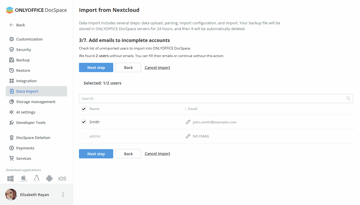 Migrating Nextcloud data to ONLYOFFICE DocSpace