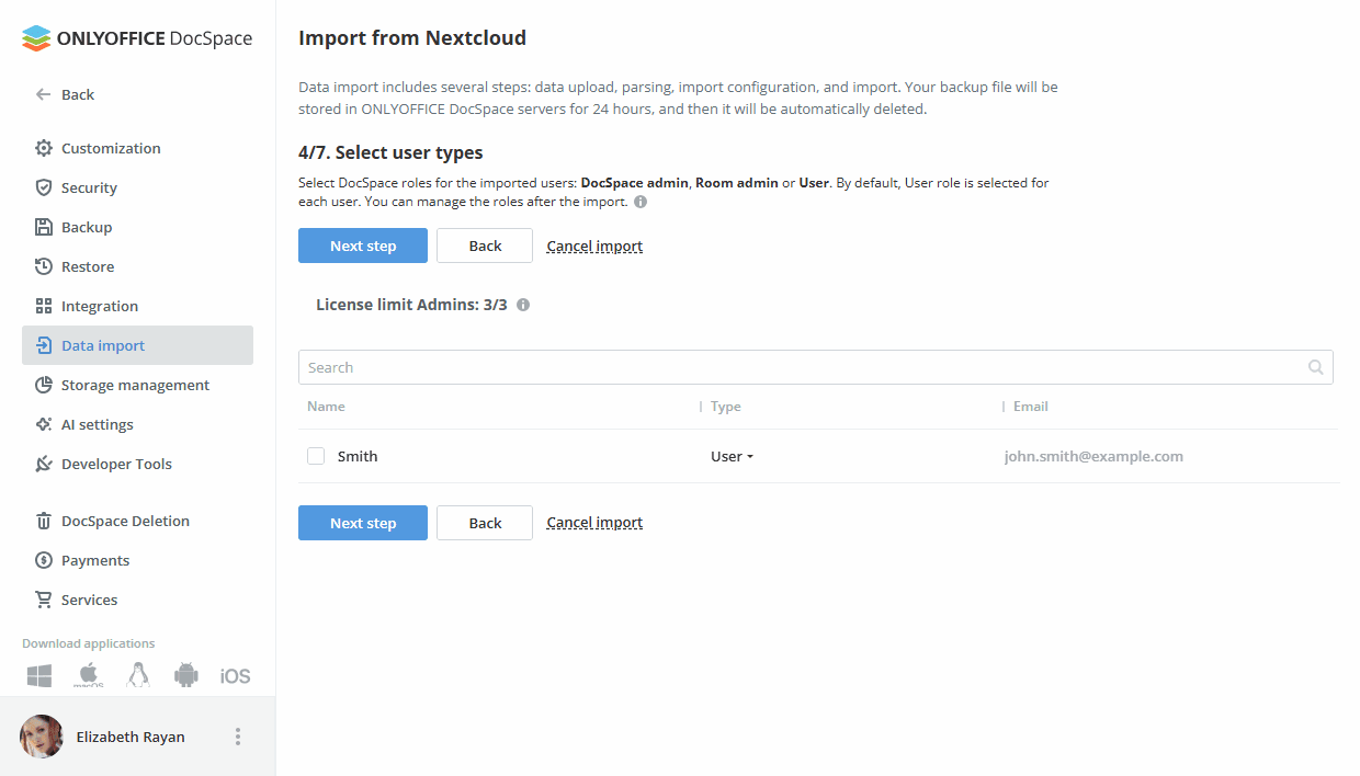 Migrating Nextcloud data to ONLYOFFICE DocSpace