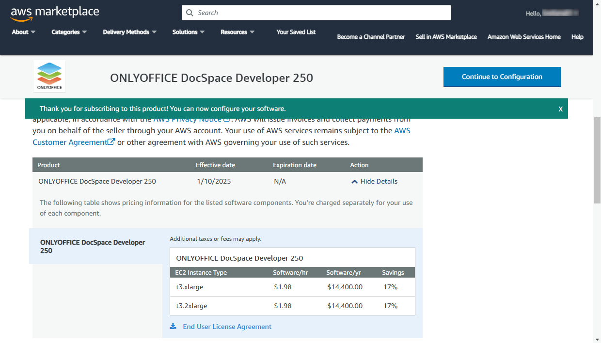 Subscribe for ONLYOFFICE AMI