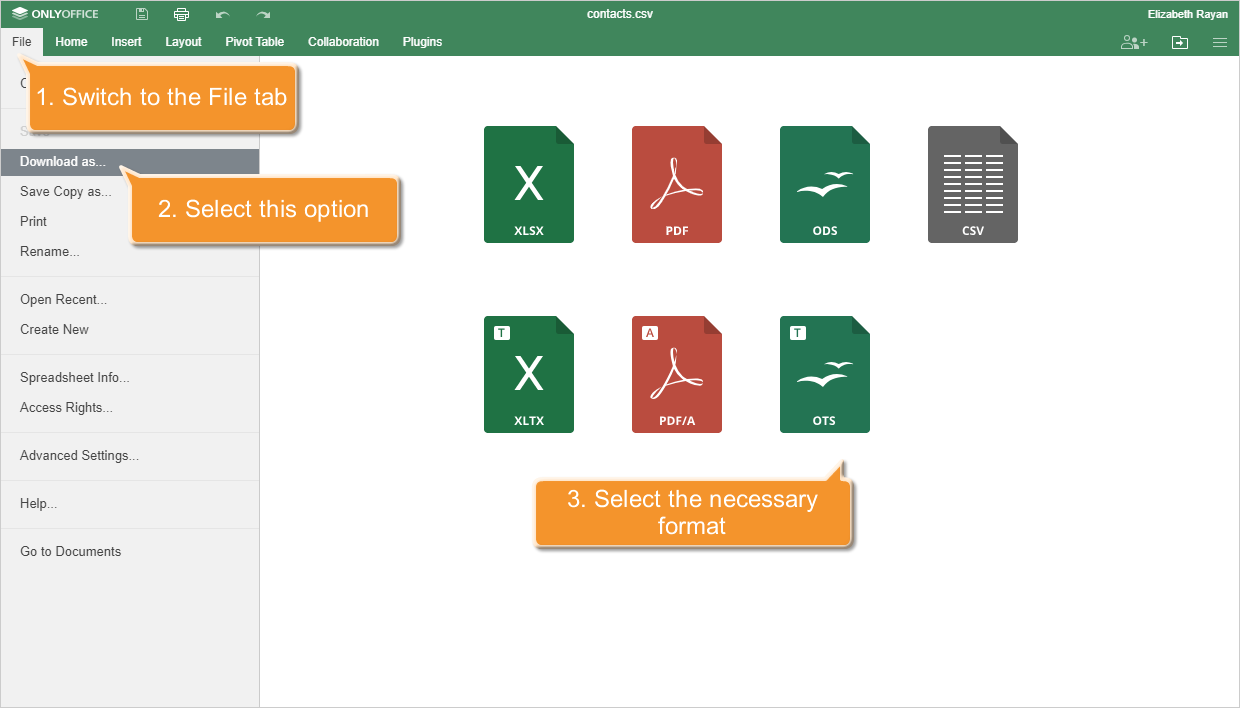 How to export your CRM customer database and edit it using Spreadsheet Editor? Step 4