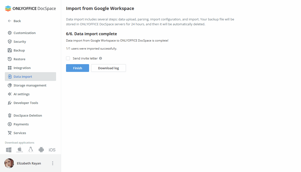 Migrating Google Workspace data to ONLYOFFICE DocSpace