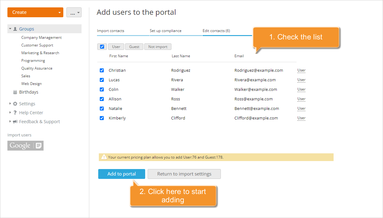 Comment ajouter des utilisateurs en utilisant les informations sur les contacts depuis un fichier CSV? Étape 5