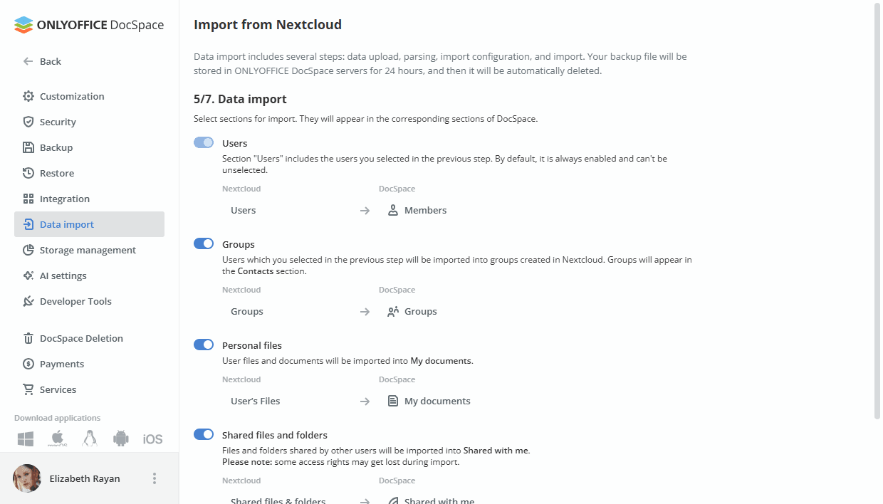 Migrating Nextcloud data to ONLYOFFICE DocSpace