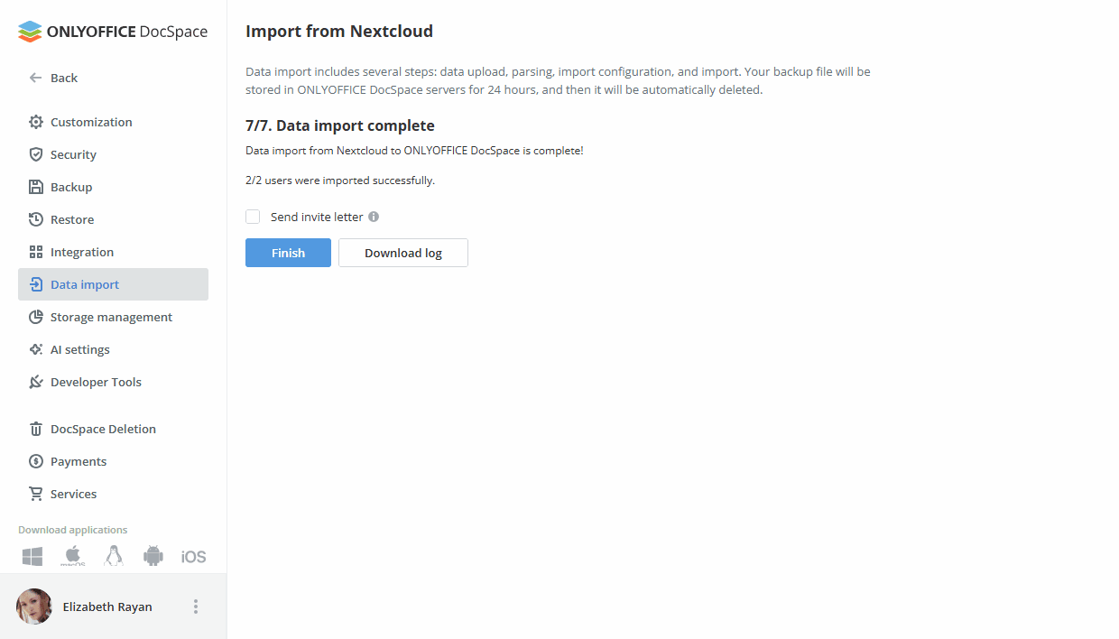 Migrating Nextcloud data to ONLYOFFICE DocSpace