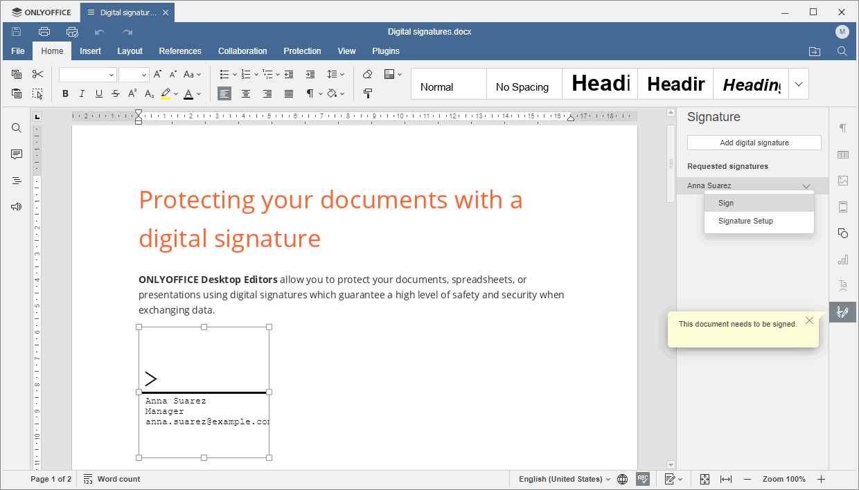 Requested signatures