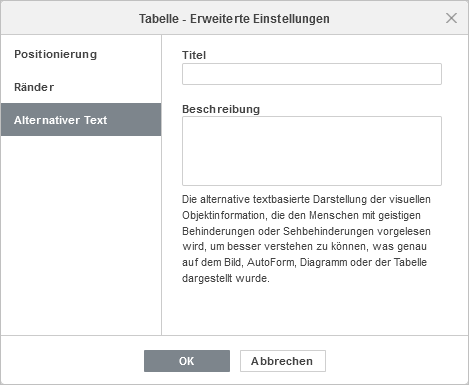 Tabelleneinstellungen