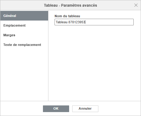 Paramètres du tableau
