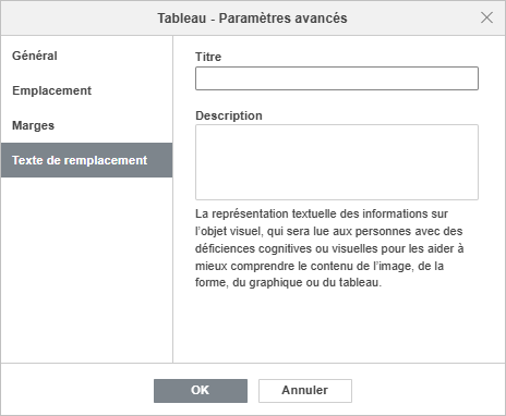 Paramètres du tableau