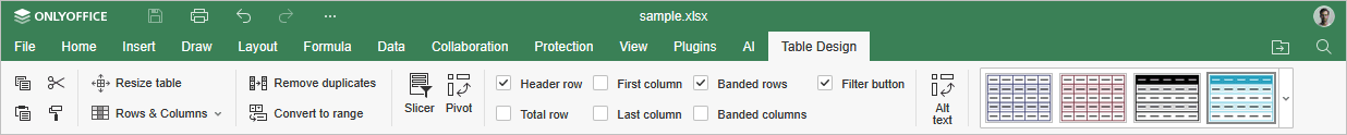 Table Design tab