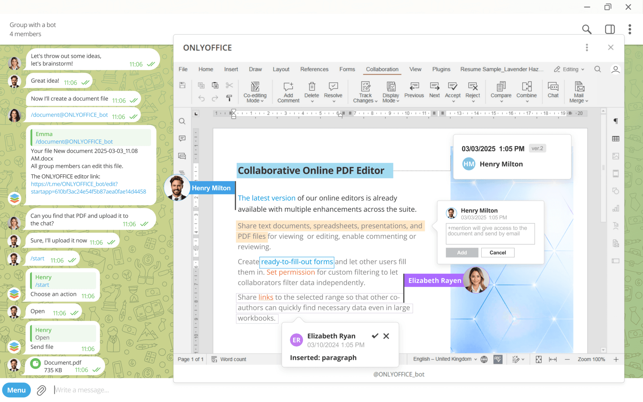 ONLYOFFICE Telegram - Working in group chats