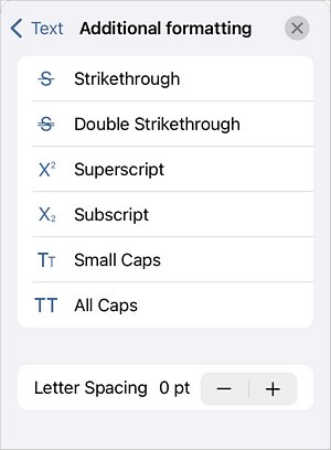 Text additional settings