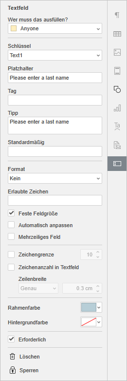 text field settings