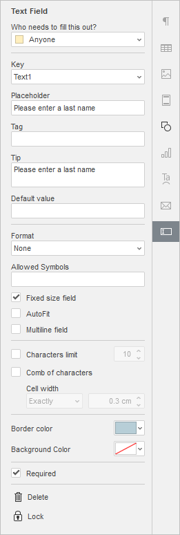 text field settings