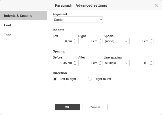 Paragraph Properties - Indents & Spacing tab