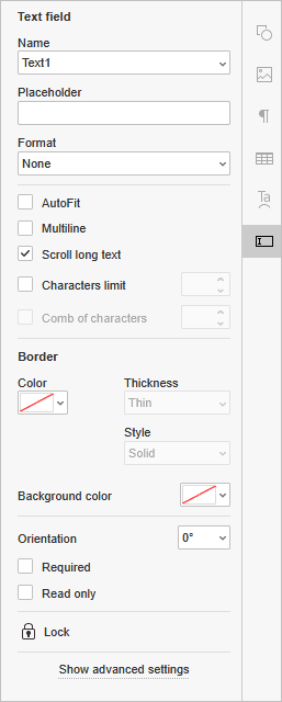 text field settings