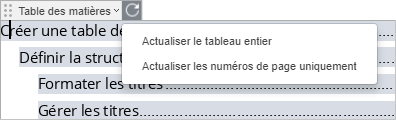 Mettre à jour la table des matières