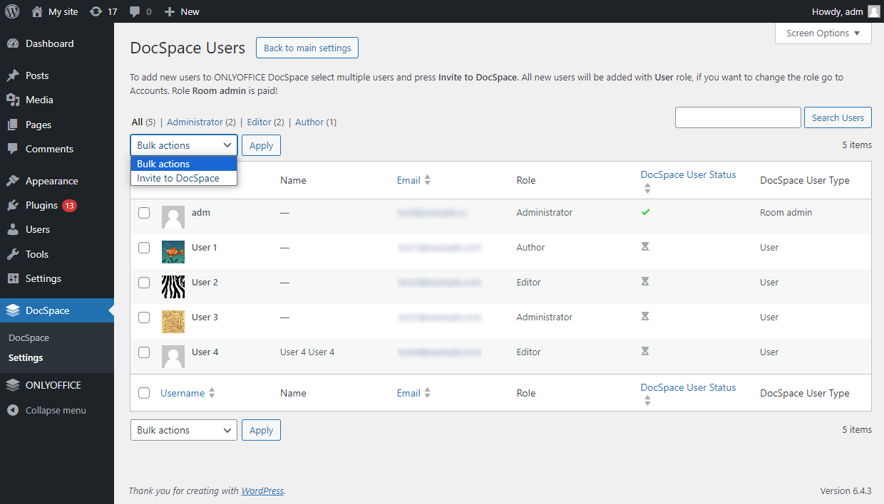 Exporting users to DocSpace
