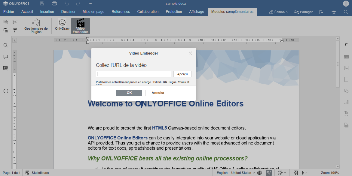 fenêtre coller l'url