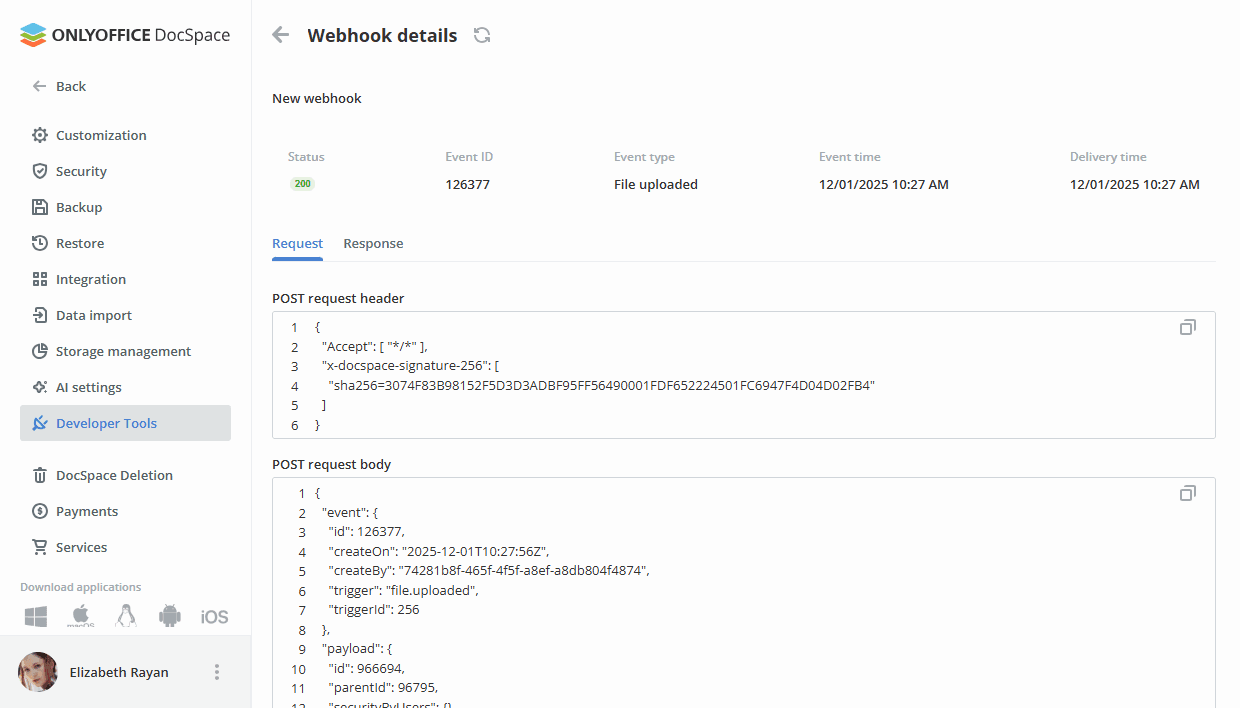 Using webhooks in DocSpace