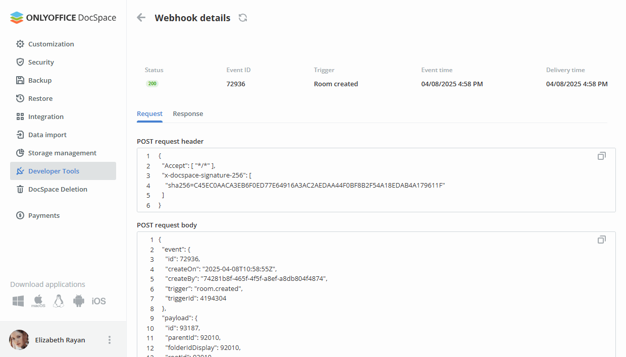 Using webhooks in DocSpace