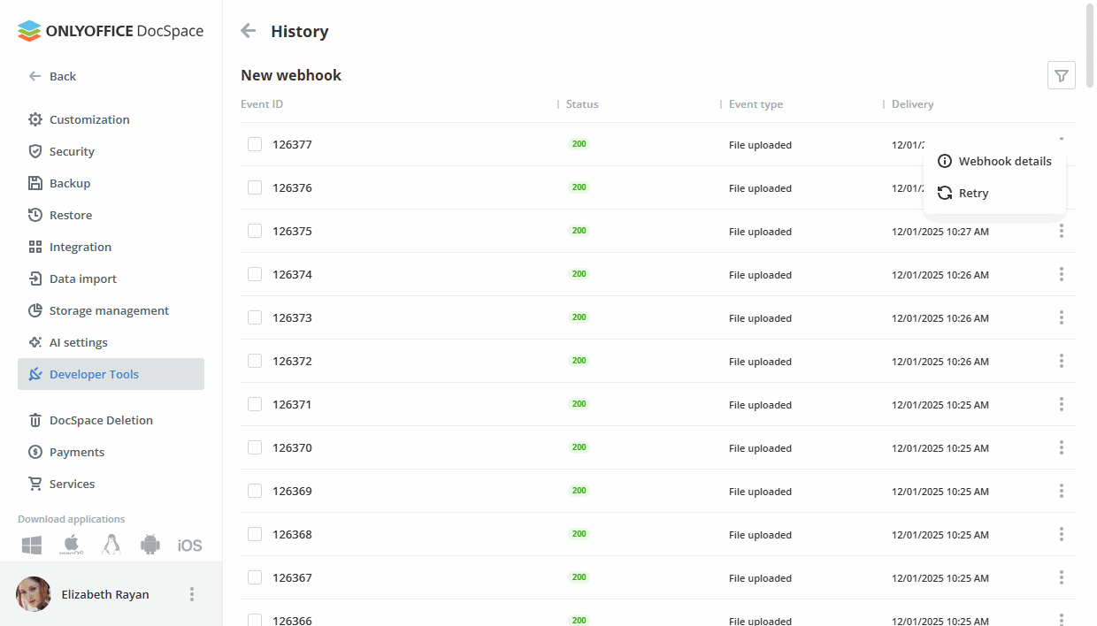 Using webhooks in DocSpace