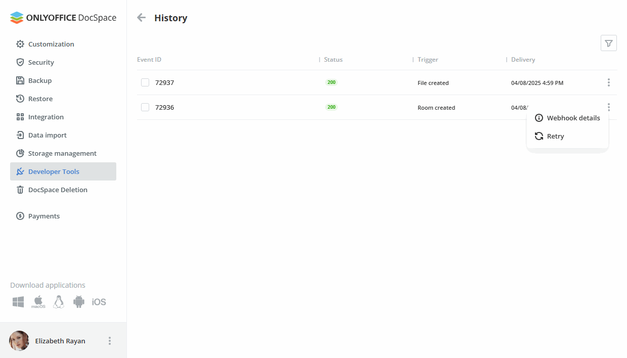 Using webhooks in DocSpace