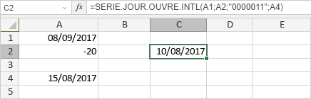 Fonction SERIE.JOUR.OUVRE.INTL