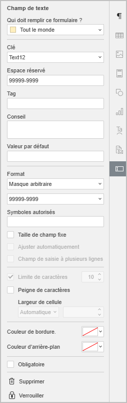 paramètres du code postal